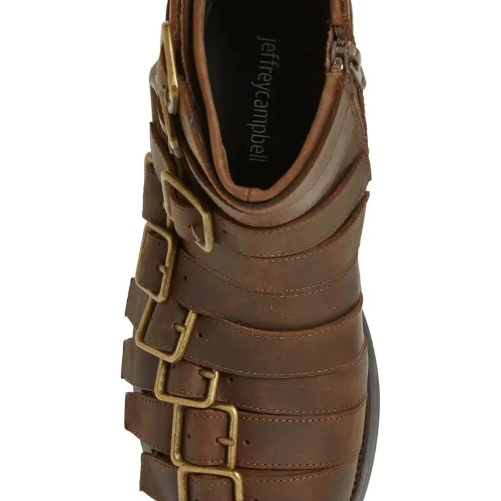 Jeffrey Campbell Belted Up Biker Inspired Leather Boot in Brown - Picture 4 of 7